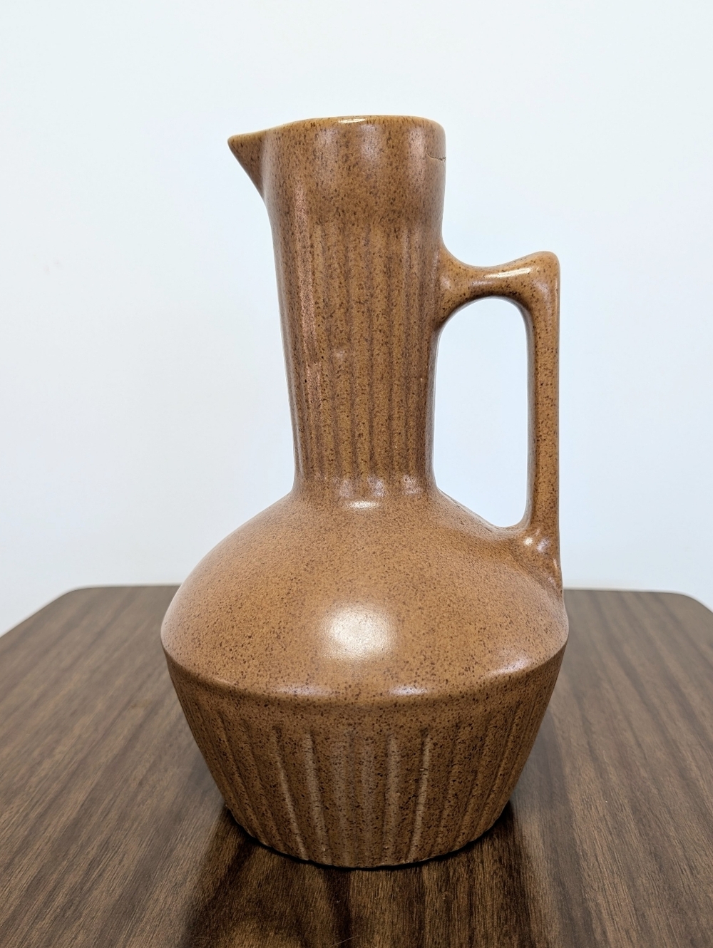 Vintage 60s Monmouth Pottery Sand Brown Tan Speckled Large Stoneware Pitcher MCM